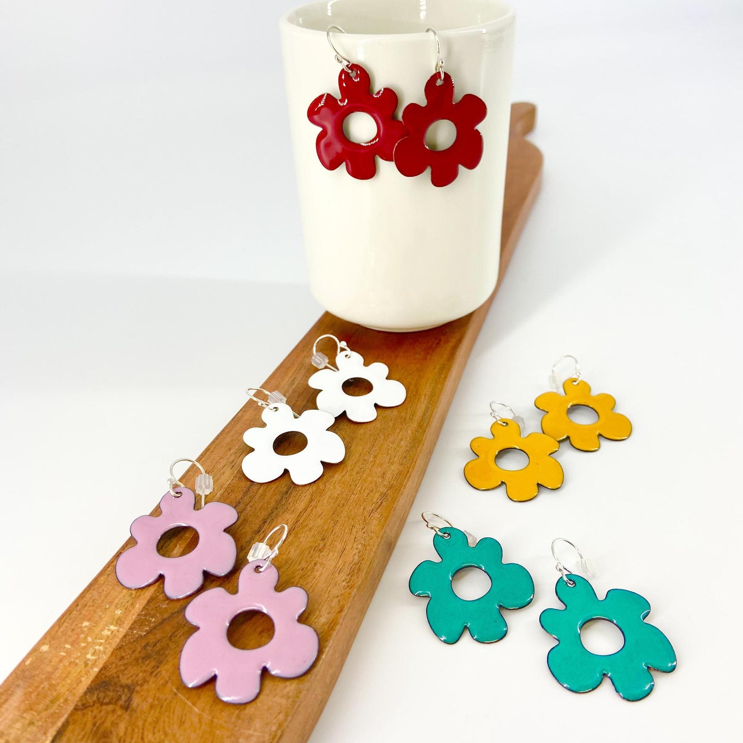 Earrings - Retro Flowers - Enamel on Copper