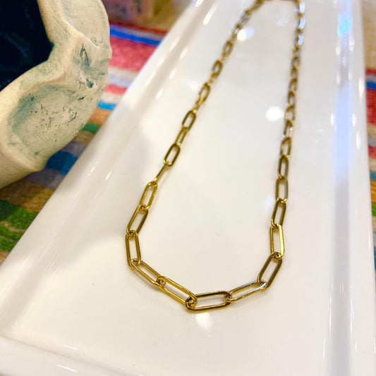 Necklace - Paperclip Chain - Waterproof 18kt Gold Plated -18"