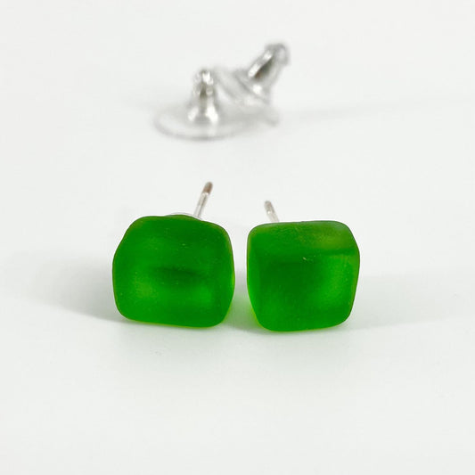 Post Earrings - Sterling & Reclaimed Glass - Pine