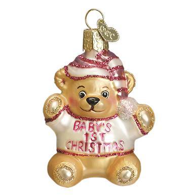 Ornament - Blown Glass - Baby's First Teddy Bear - Pink