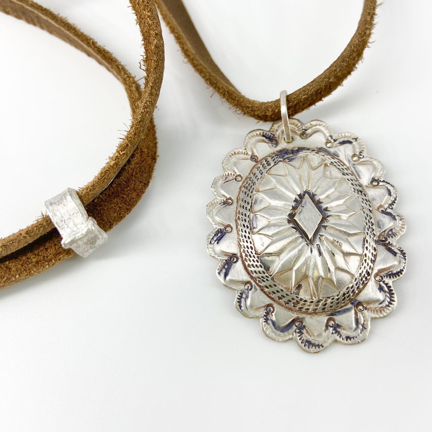 Necklace - Vintage Sterling Concho & Sterling on Leather