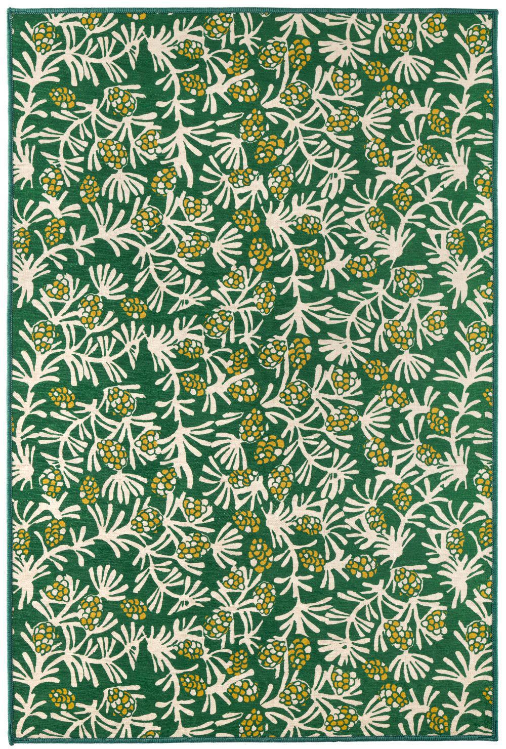 Rug - Machine-Washable - Winter Pinecones Green