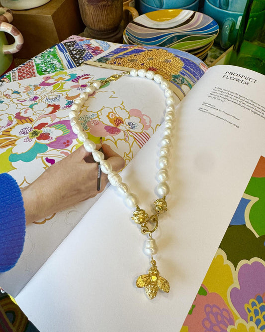 Necklace - Freshwater Pearl & Gold Bee