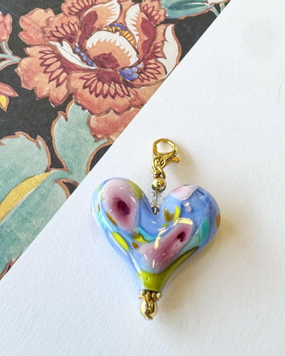Pendant - "Monet" Floral Heart in Pinks - Glass & Gold Fill