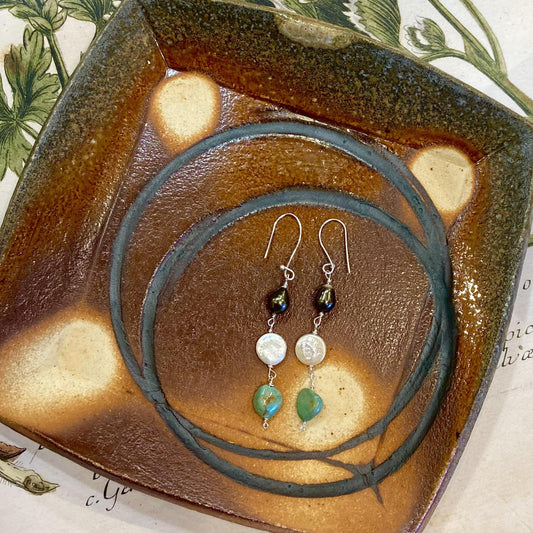 Earrings - Sterling & Pearls & Turquoise - Handmade