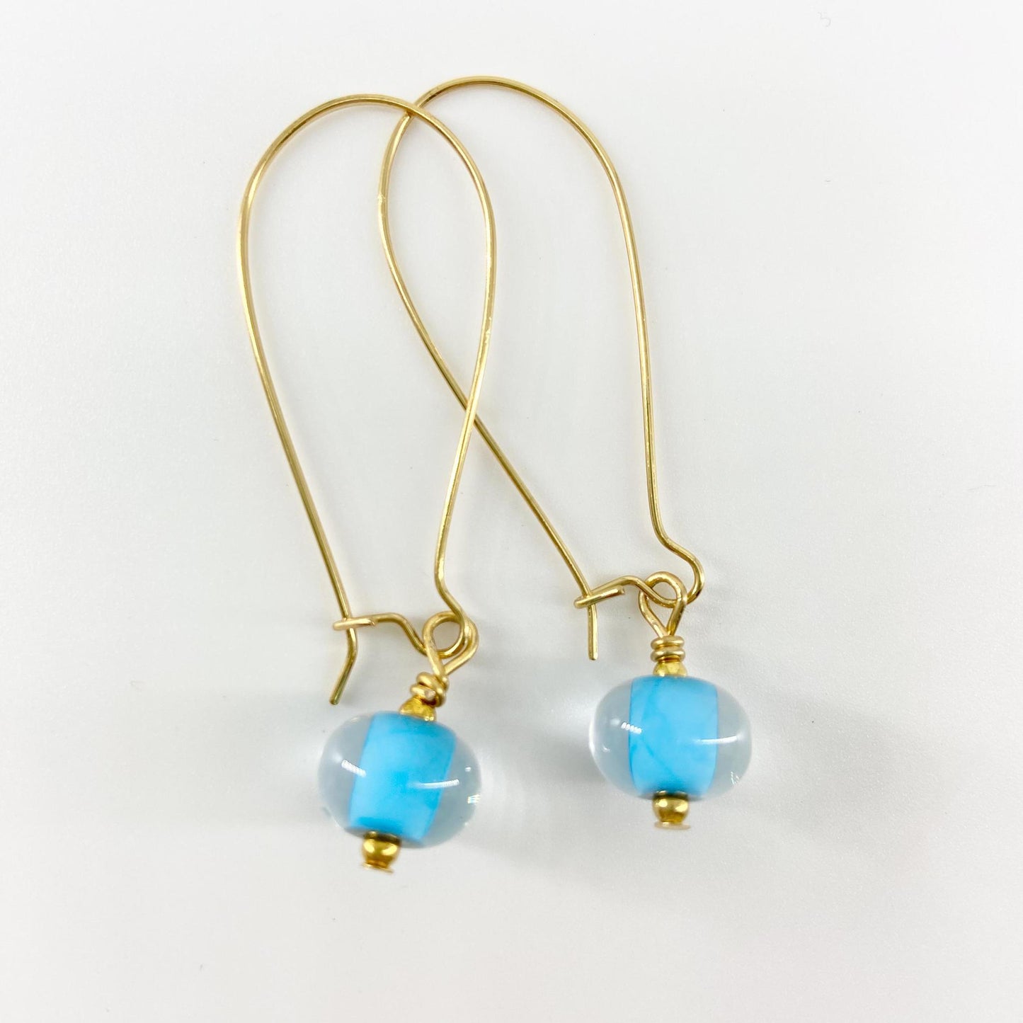 Earrings - Encased Turquoise - Glass & Goldfill Long Wire (Video)