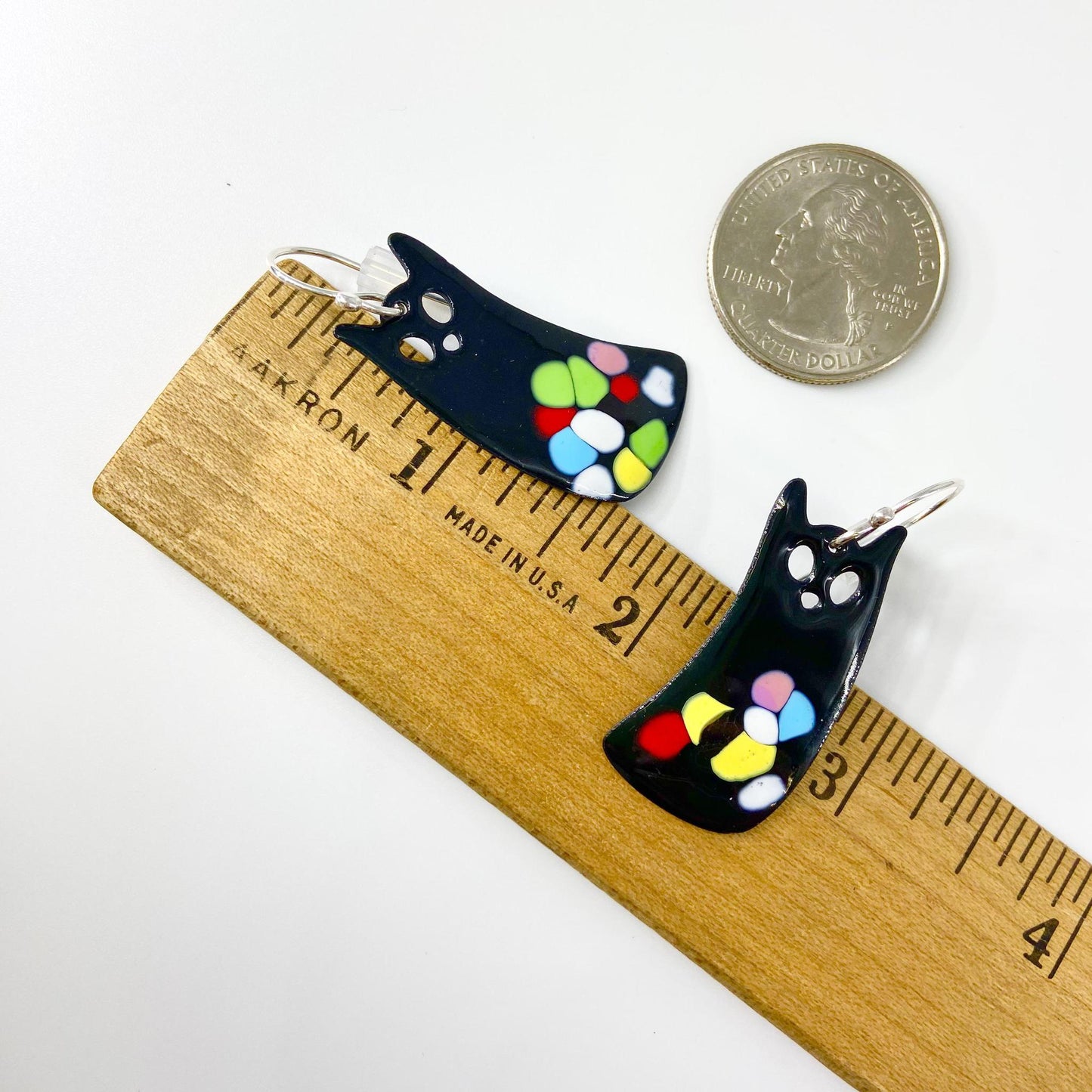 Earrings  - Confetti Black Cat - Enamel on Copper