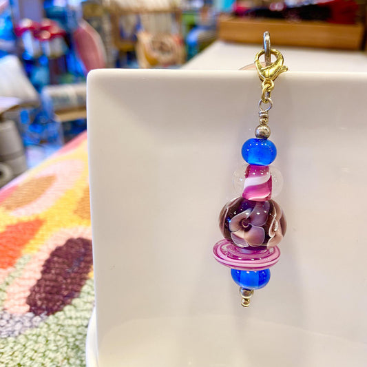 Pendant -  Purple Flower + 4 Beads - Glass & Gold Fill