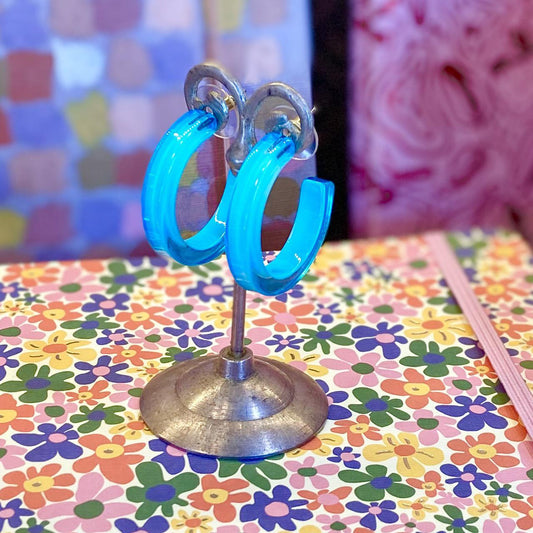 Earrings - Small Hoop - Neon Blue - Resin