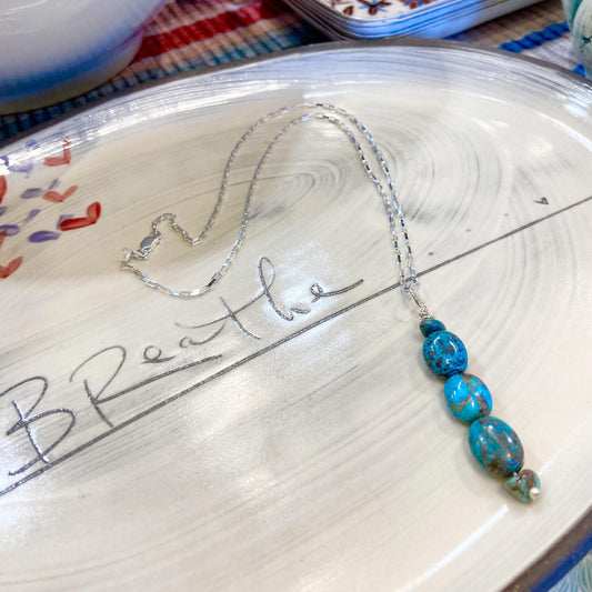 Necklace - Turquoise Beads on Sterling Chain