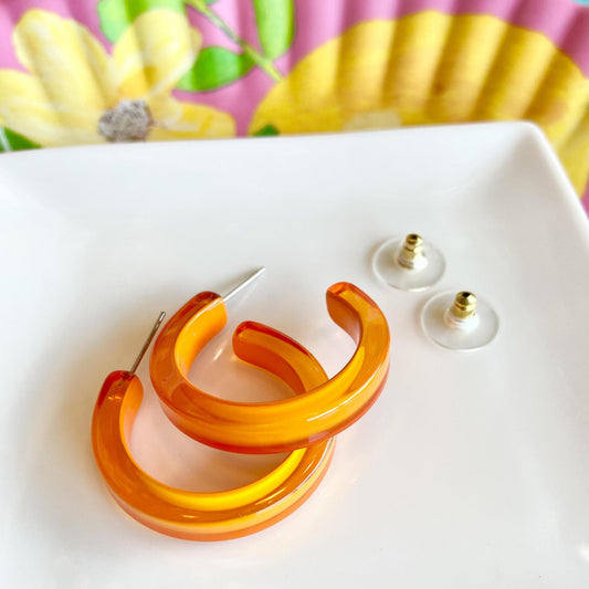 Earrings - Small Hoop - Bright Orange - Resin