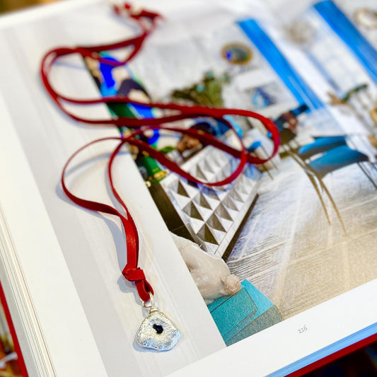 Necklace - Raw Sapphire Set in Molten Sterling Dollops on Leather