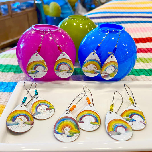Earrings  - Watercolor Rainbows - Enamel & Beads