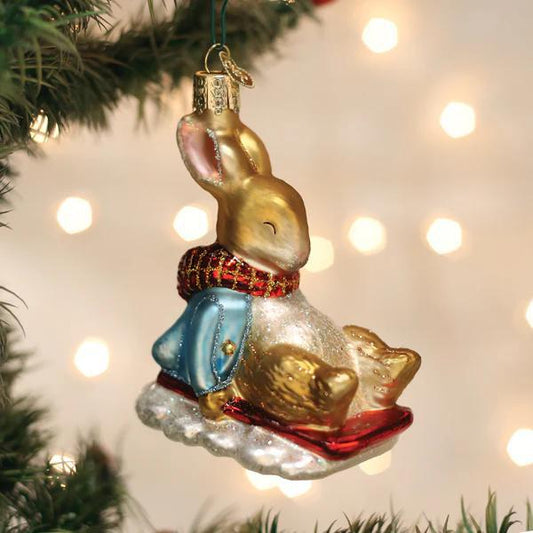 Ornament - Blown Glass - Peter Rabbit on Sled