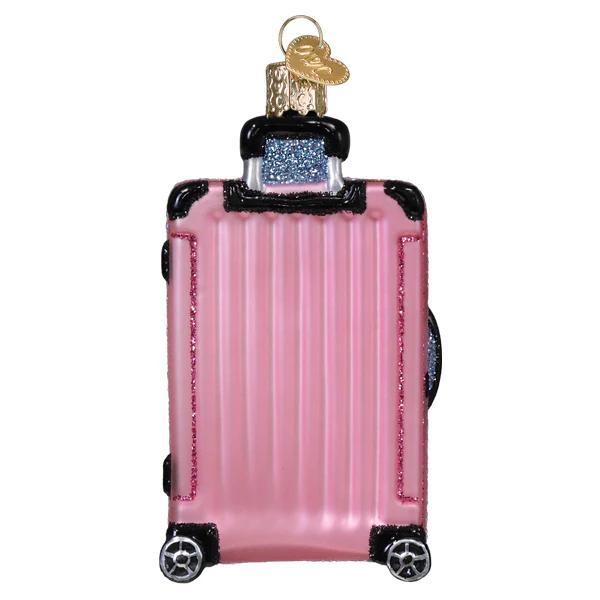 Ornament - Blown Glass - Pink Rolling Suitcase