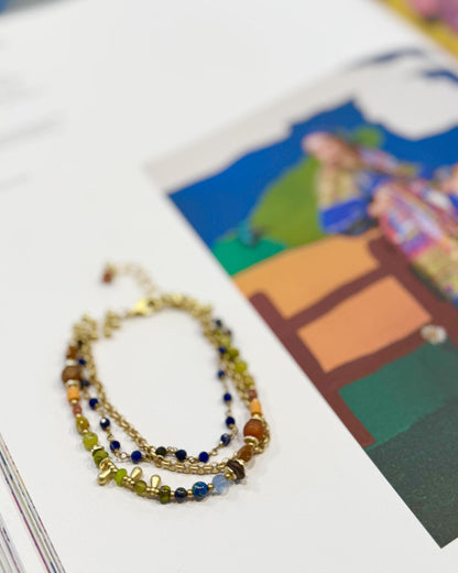 Bracelet - Olive Jade/Czech Glass/Lapis Lazuli - Gold on Brass