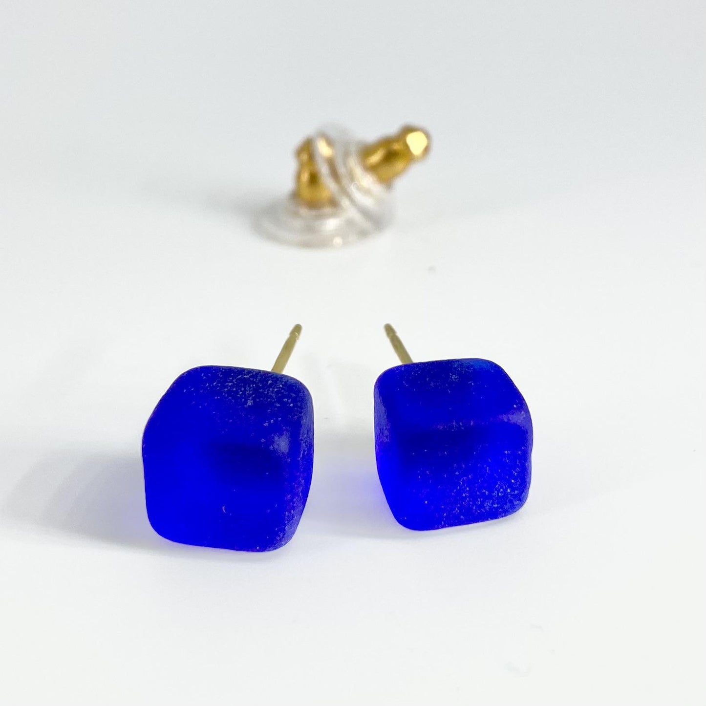 Post Earrings - Goldfill & Reclaimed Glass - Cobalt