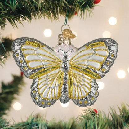 Ornament - Blown Glass - Sterling Butterfly