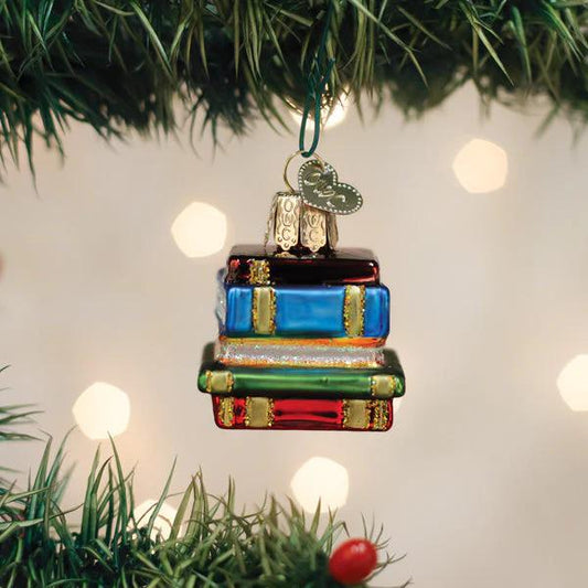 Ornament - Blown Glass - Mini Stack of Books
