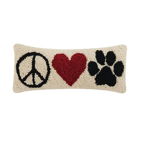 Pillow - Peace Heart Paw - Wool Hooked