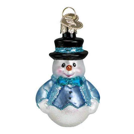 Ornament - Blown Glass - Mini Snowman - Blue Jacket