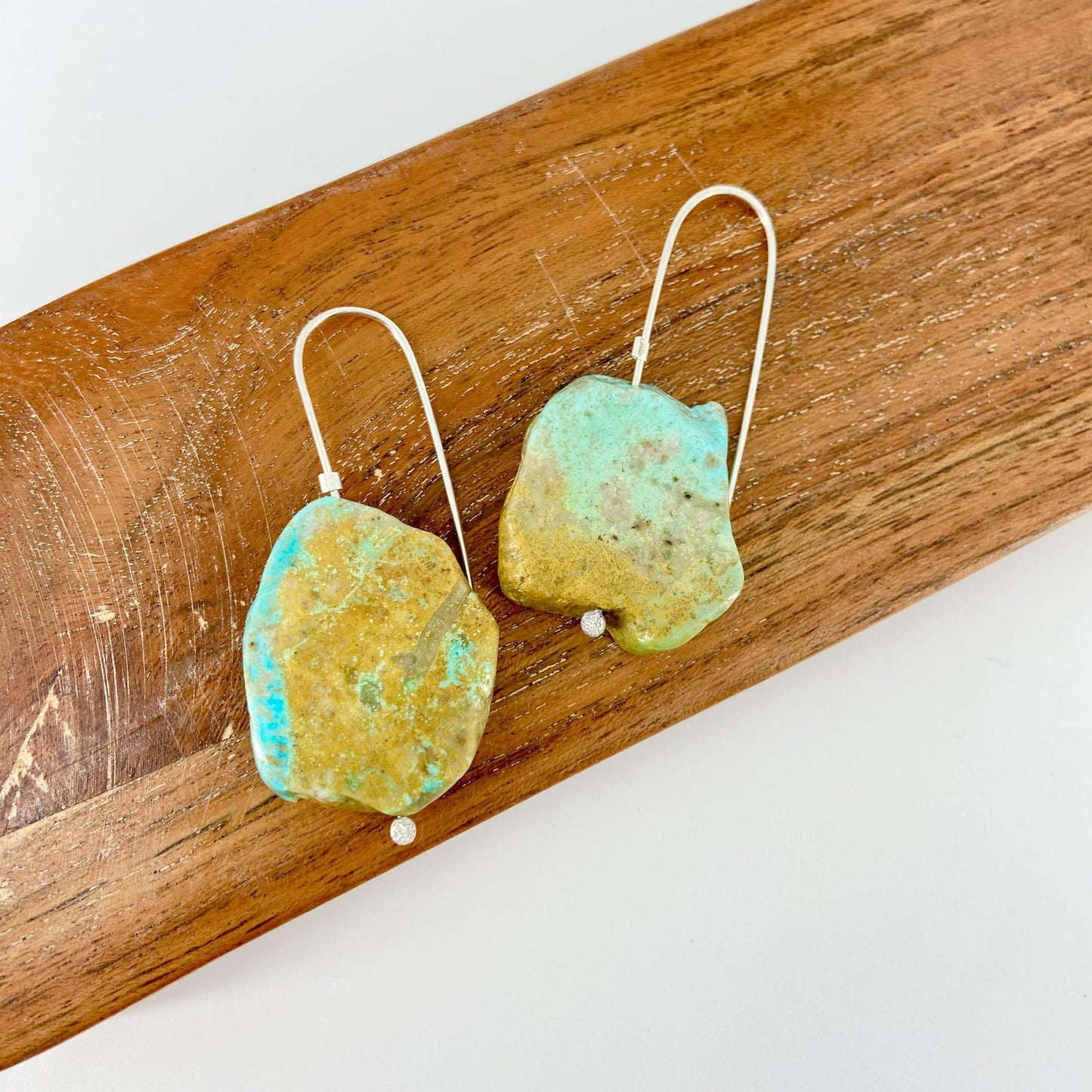 Earrings - Turquoise Slices & Sterling Wires