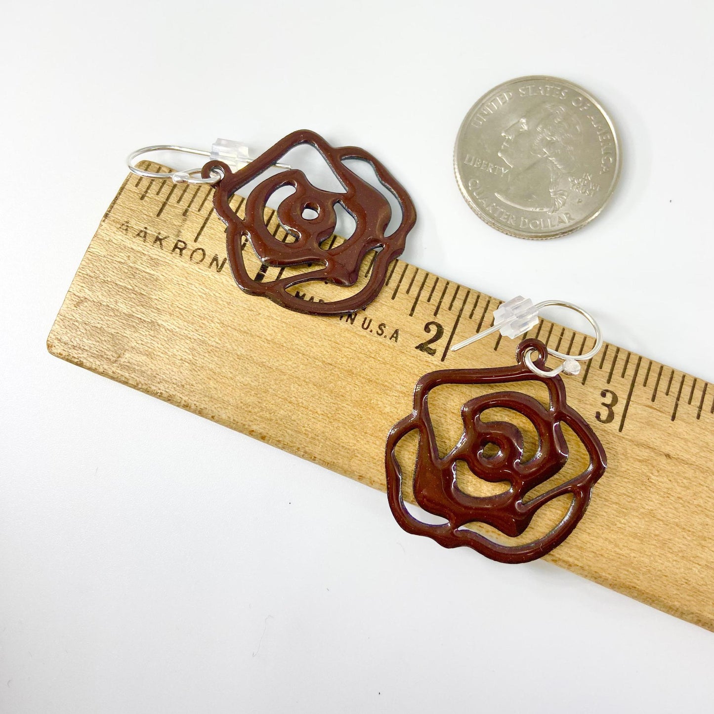 Earrings - Chocolate Roses - Enamel on Copper