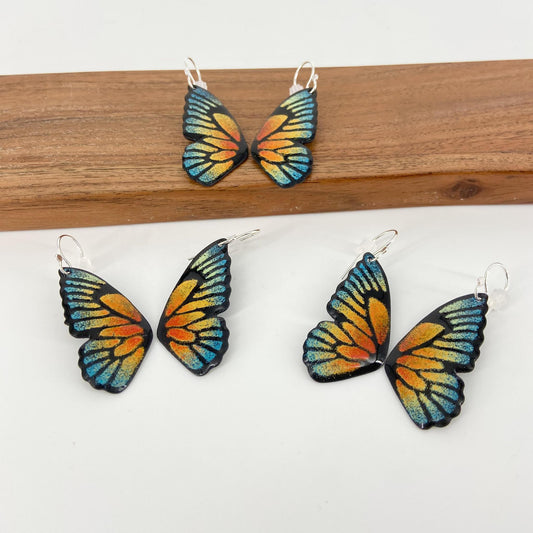 Earrings - Rainbow Butterfly Wings - Enamel on Copper