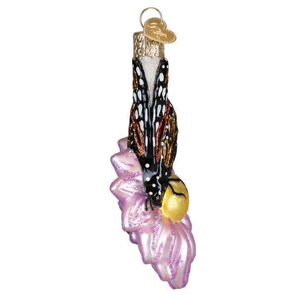 Ornament - Blown Glass - Monarch Butterfly on Flower