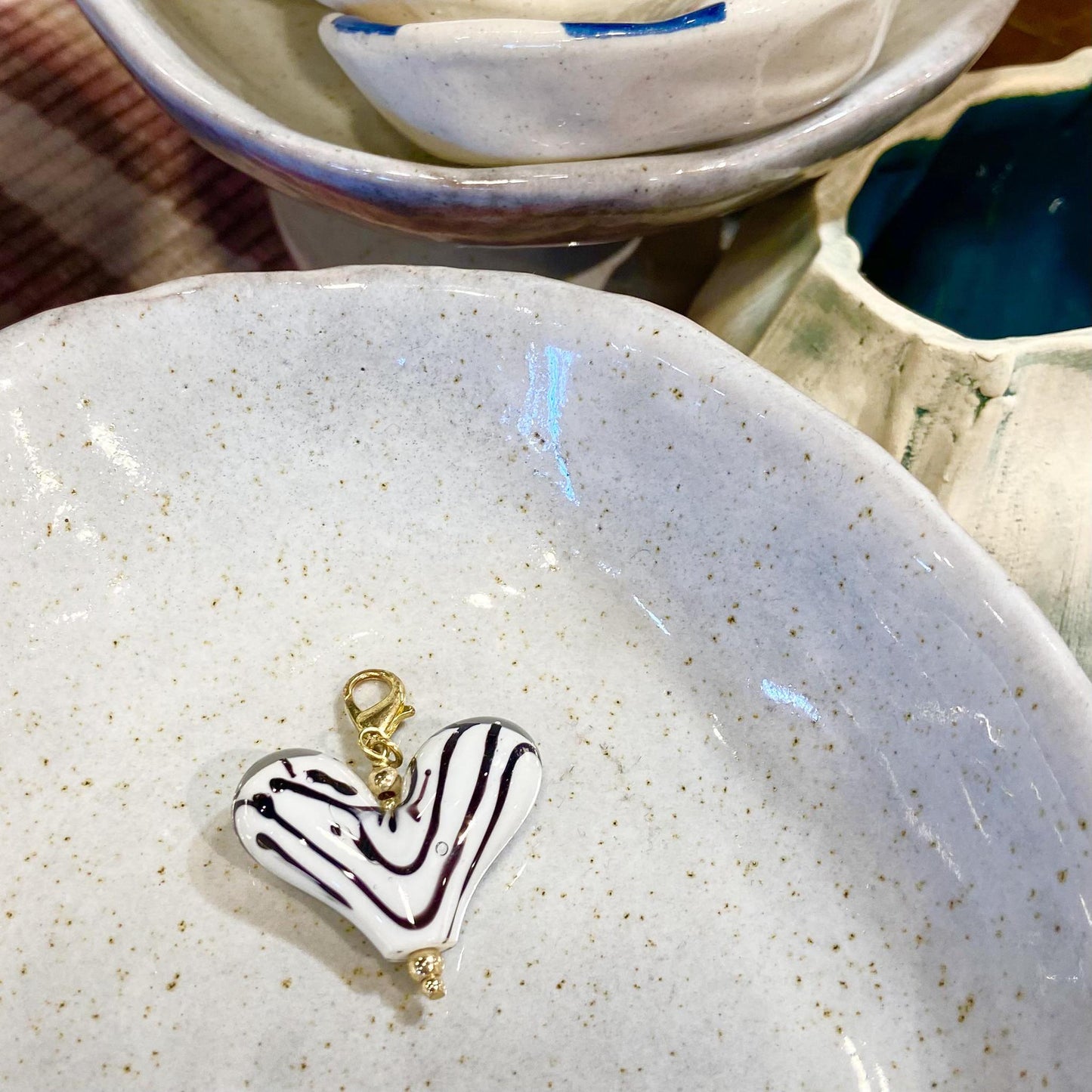 Pendant -  Zebra Print Heart - Glass & Goldfill