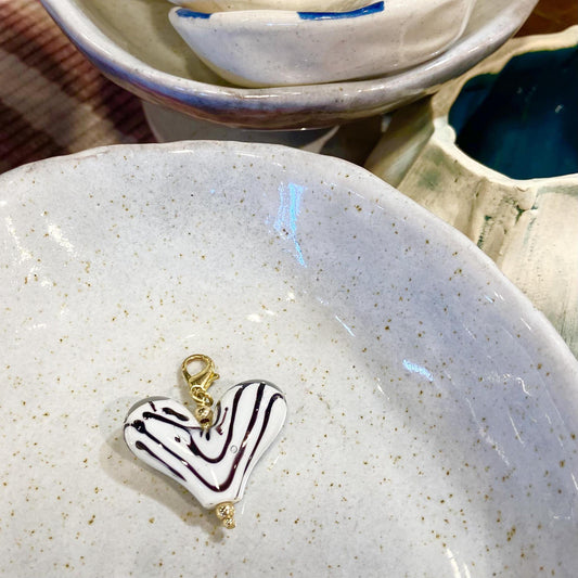 Pendant -  Zebra Print Heart - Glass & Goldfill