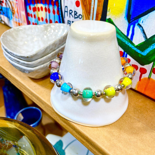 Bracelet - Glass Pearl & Sterling - Rainbow
