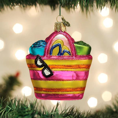 Ornament - Blown Glass - Beach Bag