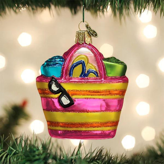 Ornament - Blown Glass - Beach Bag