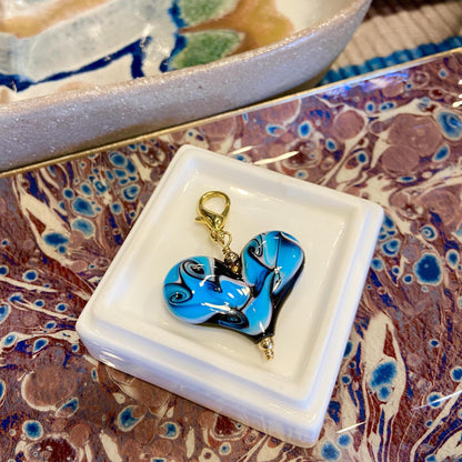 Pendant - Blue & Black Swirls - Glass & Gold Fill