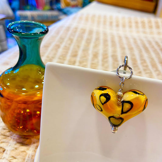 Pendant -  Animal Print Heart - Glass & Sterling Silver