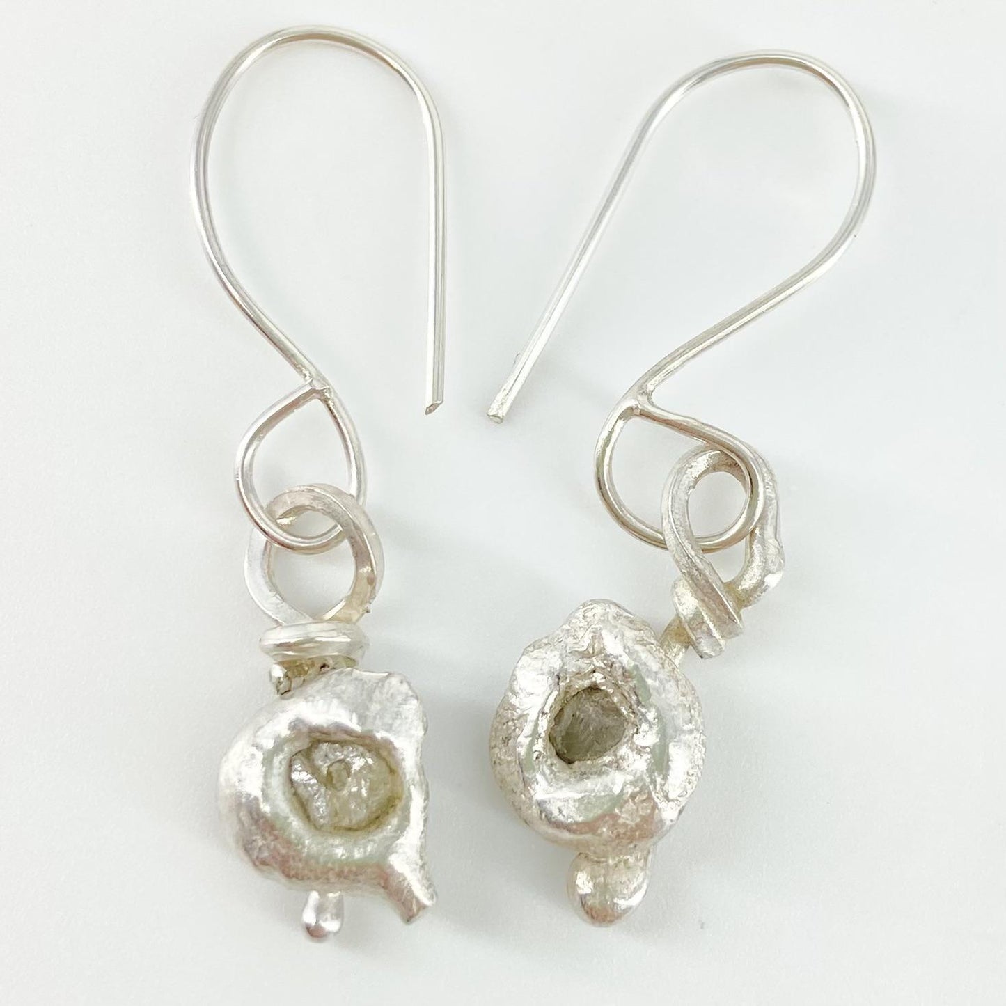 Earrings - Raw Uncut Diamonds set in Molten Sterling Dollops
