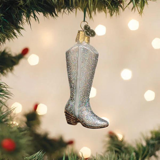 Ornament - Blown Glass - Glittered Boot
