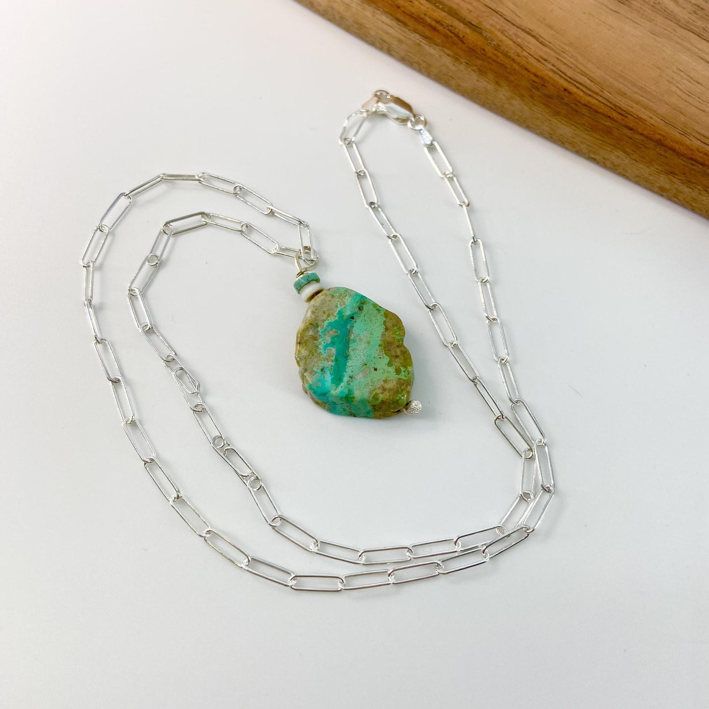 Necklace - Turquoise Slice/Sterling Chain
