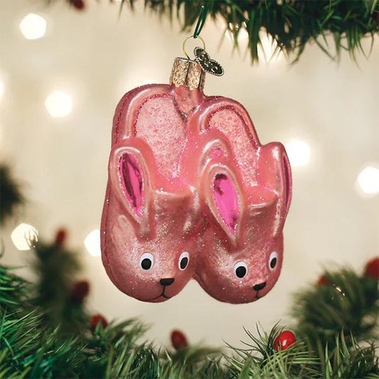 Ornament - Blown Glass - Bunny Slippers