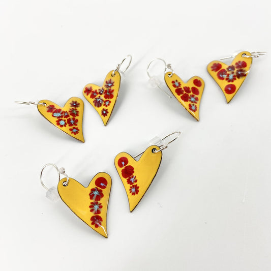 Earrings  - Floral Hearts - Red & Yellow