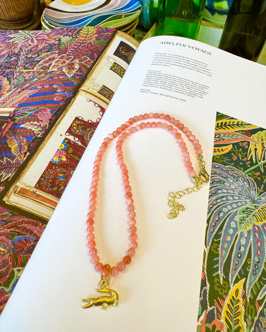 Necklace - Coral & Gold Plated Alligator