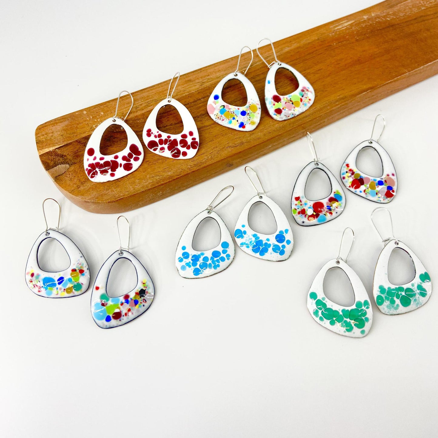 Earrings - Asymmetrical Confetti - Enamel on Copper