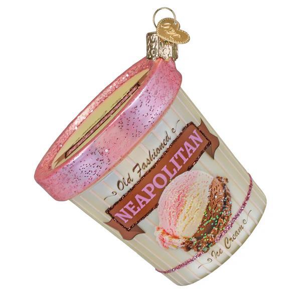 Ornament - Blown Glass - Neapolitan Ice Cream Pint