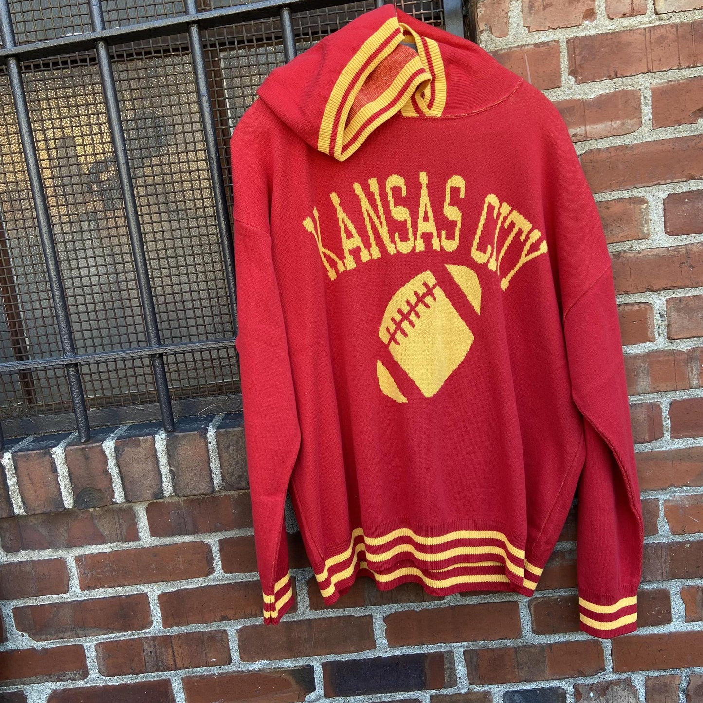 Oversized Hooded Sweater - KANSAS CITY & Football - Unisex - Yellow on Red