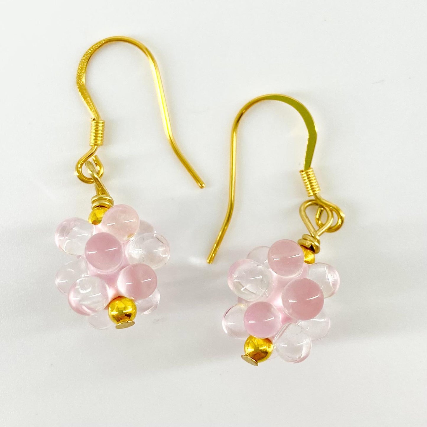 Earrings - Pink & Clear Large - Glass & Goldfill (Video)
