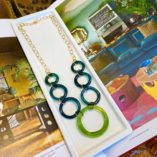 Necklace - Seven Rings - Reclaimed Glass - Pine & Teal