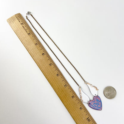 Necklace - Heart with Wings  - Enamel on Copper