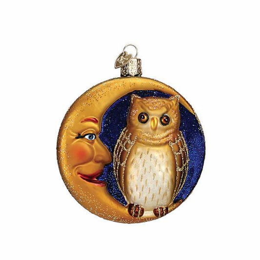 Ornament - Blown Glass - Owl in Moon