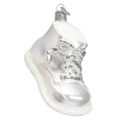 Ornament - Blown Glass - White Baby Shoe